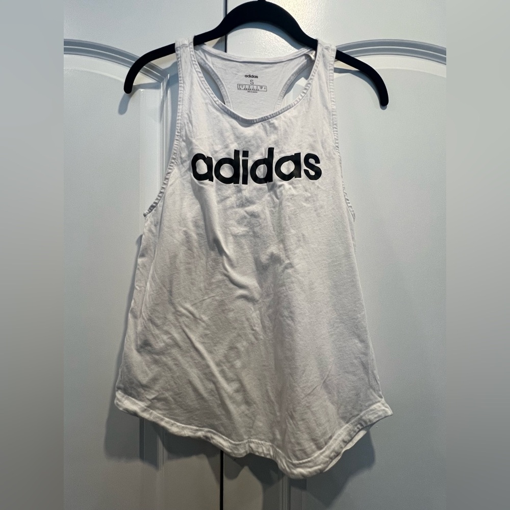 Adidas Women's White Tank Top with Black Logo